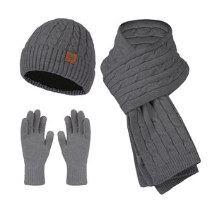 Knitting Hat Scarf And Gloves Three-piece Set