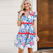 Versatile Contrast Color Printed High Waist Dress Women