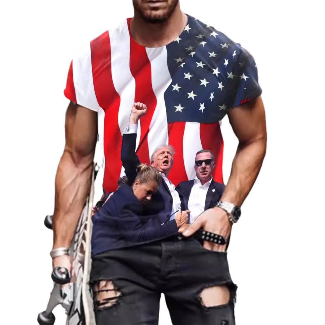 Trump 3D Digital Printing Loose Round Neck Short Sleeve