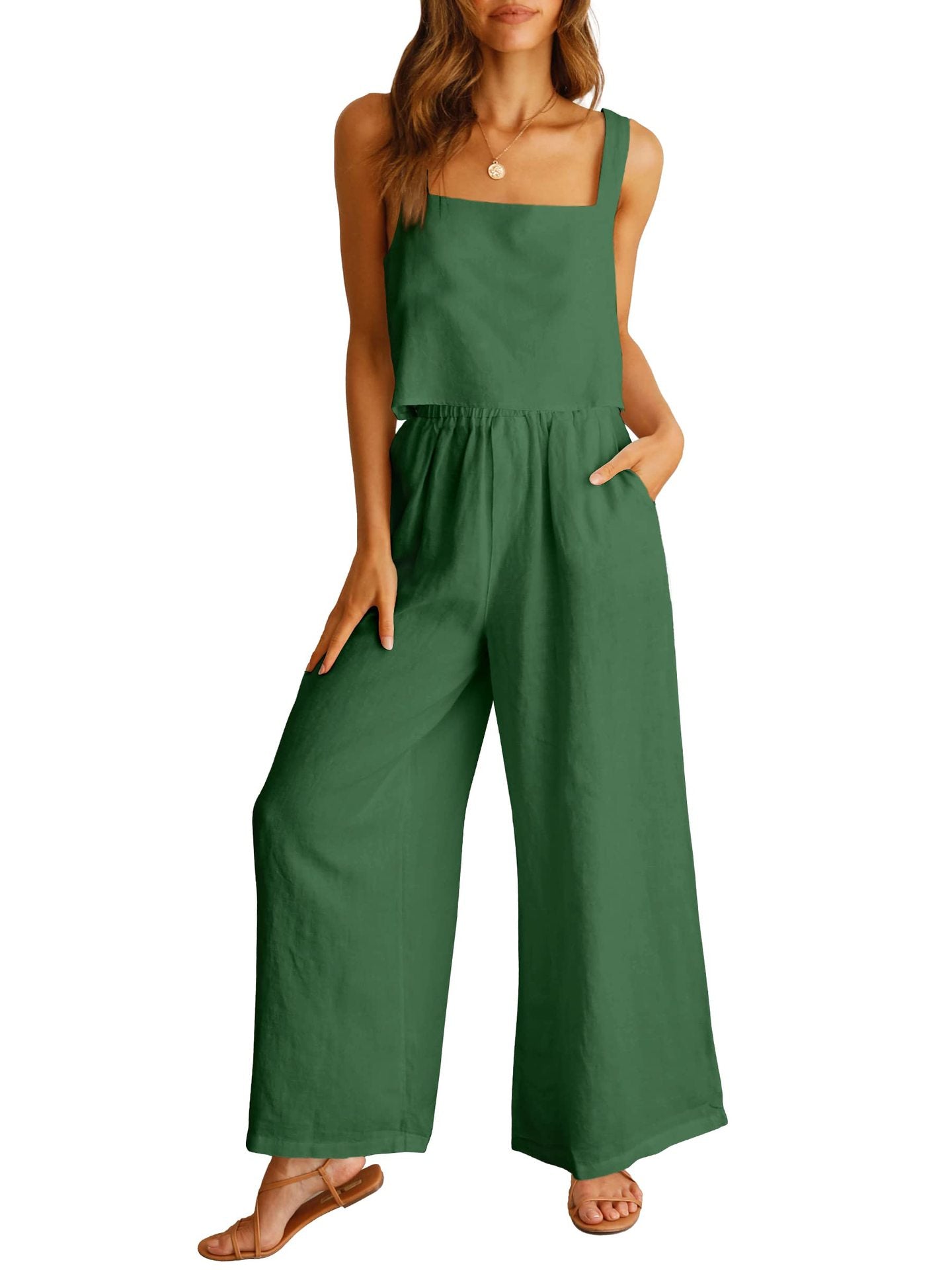 Sleeveless Camisole Wide Leg Pants Casual Suit