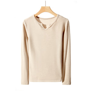 Women's Early Autumn V-neck Long-sleeved Knitted Base All-matching Top