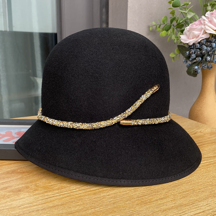 Simple Belt Decoration Bucket Female Autumn And Winter Fashion All-matching Wool Top Hat