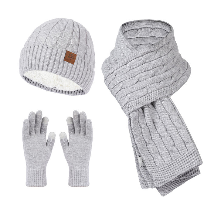 Knitting Hat Scarf And Gloves Three-piece Set