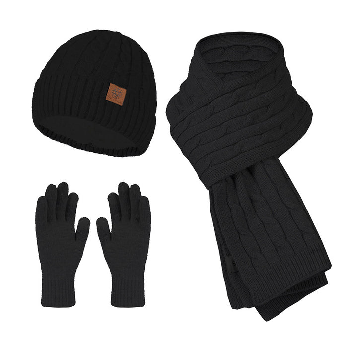 Knitting Hat Scarf And Gloves Three-piece Set