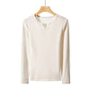 Women's Early Autumn V-neck Long-sleeved Knitted Base All-matching Top