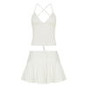 Solid Color And V-neck Hollow Out Strap Short Exercise Skirt Suit