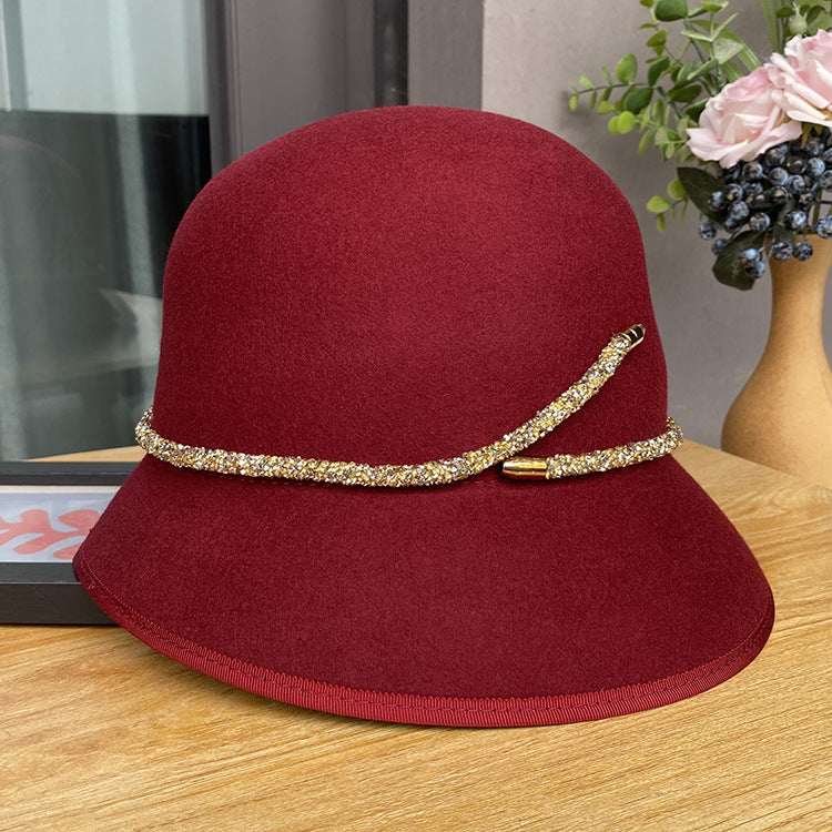 Simple Belt Decoration Bucket Female Autumn And Winter Fashion All-matching Wool Top Hat