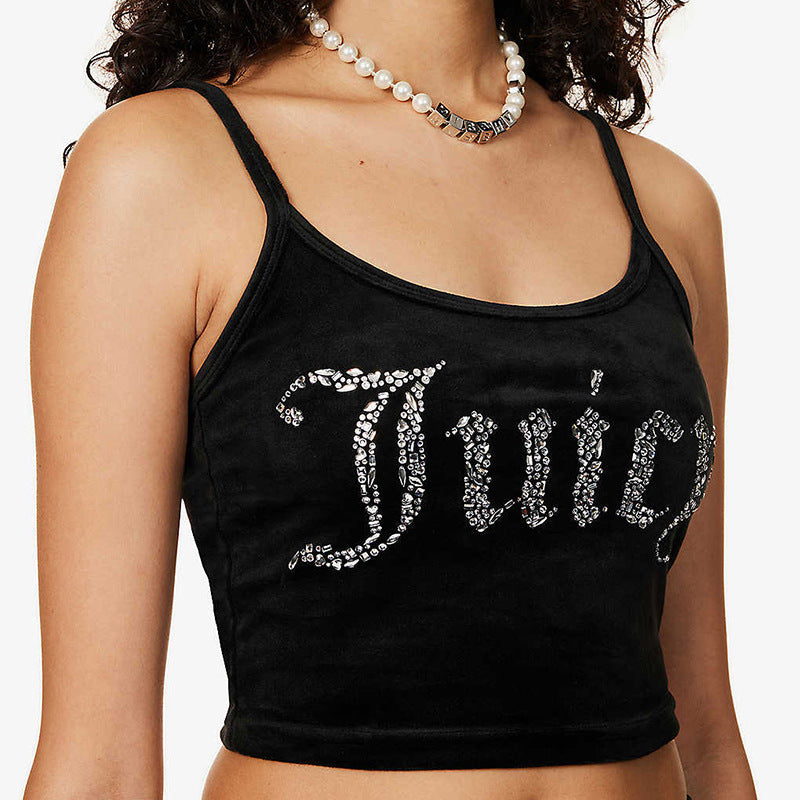 New Hot Girl Tight Rhinestones Women's Short Top T-shirt