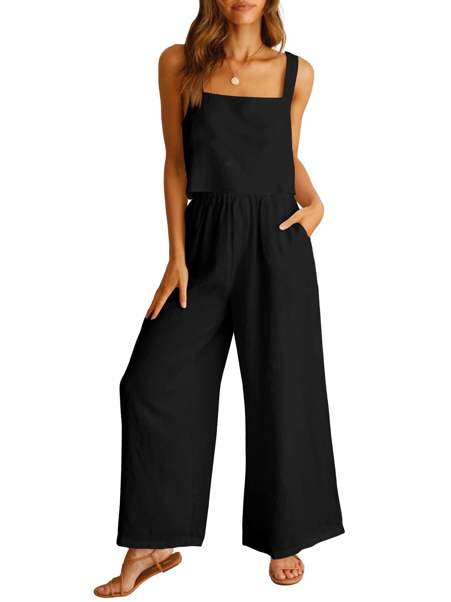 Sleeveless Camisole Wide Leg Pants Casual Suit