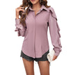 Spring And Summer Leisure Solid Color Ruffle Sleeve Shirt