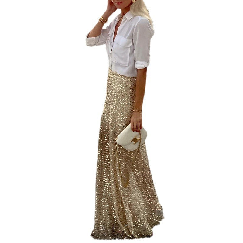 Women's Sequin Long Skirt Sequin Skirt