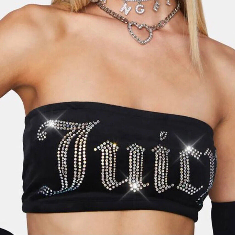 New Hot Girl Tight Rhinestones Women's Short Top T-shirt