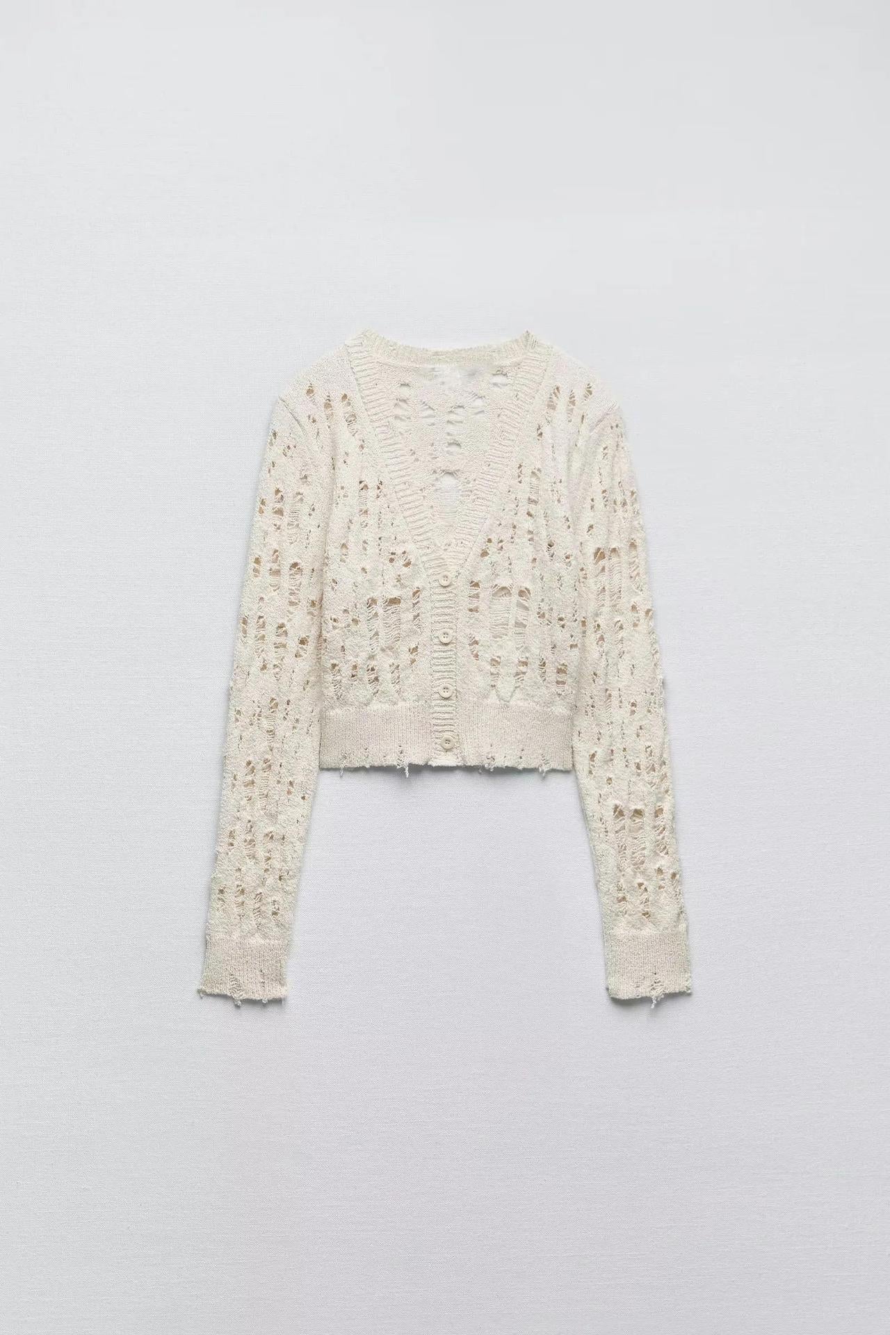 Women's Fashion Leisure Ripped Decorative Knitted Cardigan Jacket