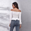 Pleating Lantern Sleeve Off-neck Short Top Women's Long Sleeve Chiffon Shirt