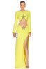 Women's Fashion Long Sleeve Hollow Starfish Short Top Split Dress Suit