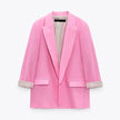 Women's Fashionable Curled Brim Cuff Polo Collar Top Blazer