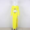 Women's Fashion Long Sleeve Hollow Starfish Short Top Split Dress Suit