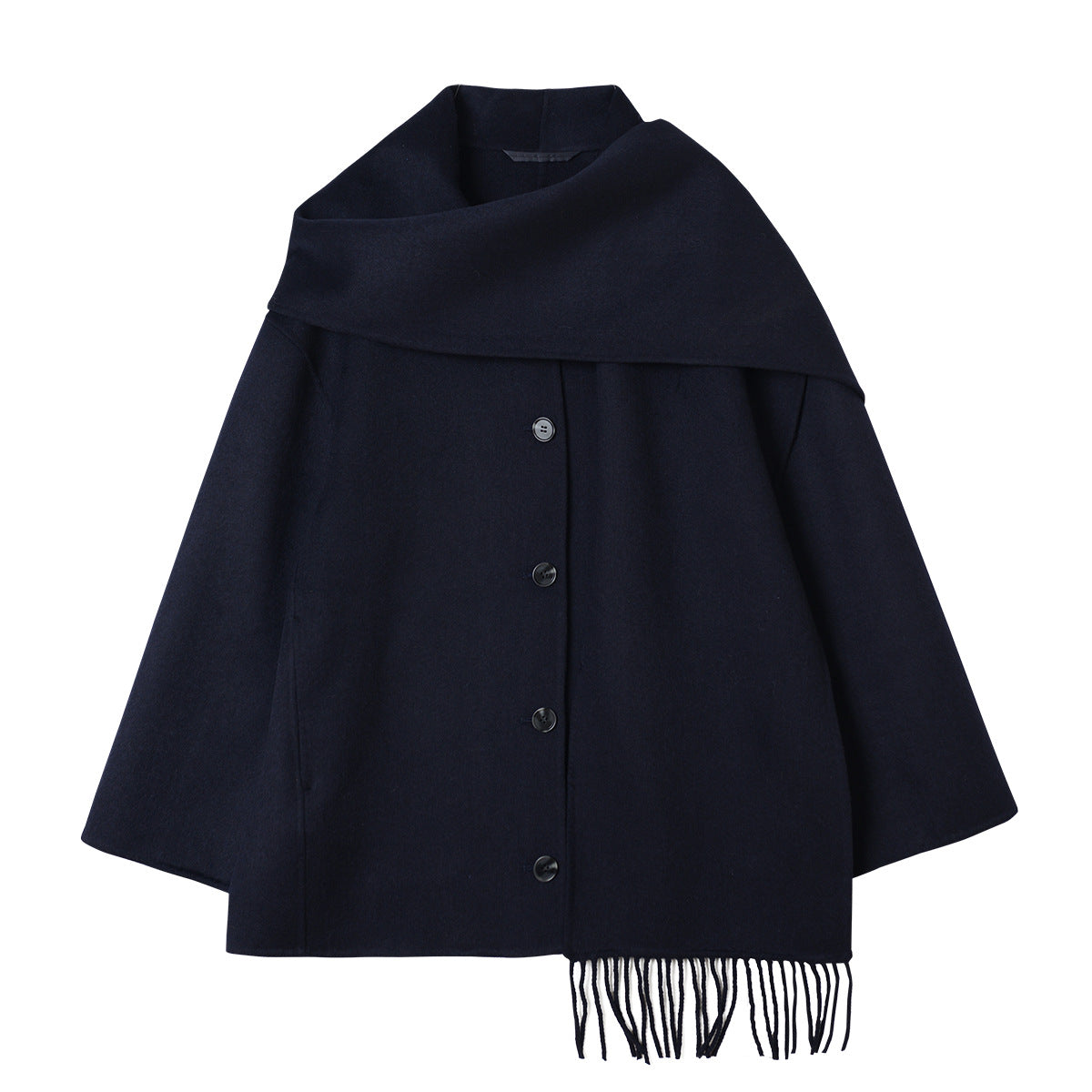 Casual Style Tassel Scarf Collar Wool Blended Double Sided Cotton Coat