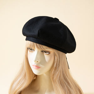 Women's Fashion All-matching Solid Color Wool Four-corner Retro Artistic Painter Hat