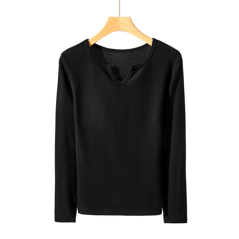 Women's Early Autumn V-neck Long-sleeved Knitted Base All-matching Top