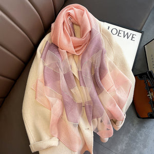 Contrast Color Warm Scarf Fashionable Stylish Long Shawl Silk Blended Textile Scarf