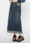 Denim Women's Hong Kong Style Autumn High Waist Slimming A- Line Long Overknee Skirt