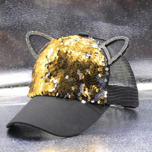 Children's Caps Girls Boys Hats Sequins Cat Ears Sun Visor Baseball Net Caps