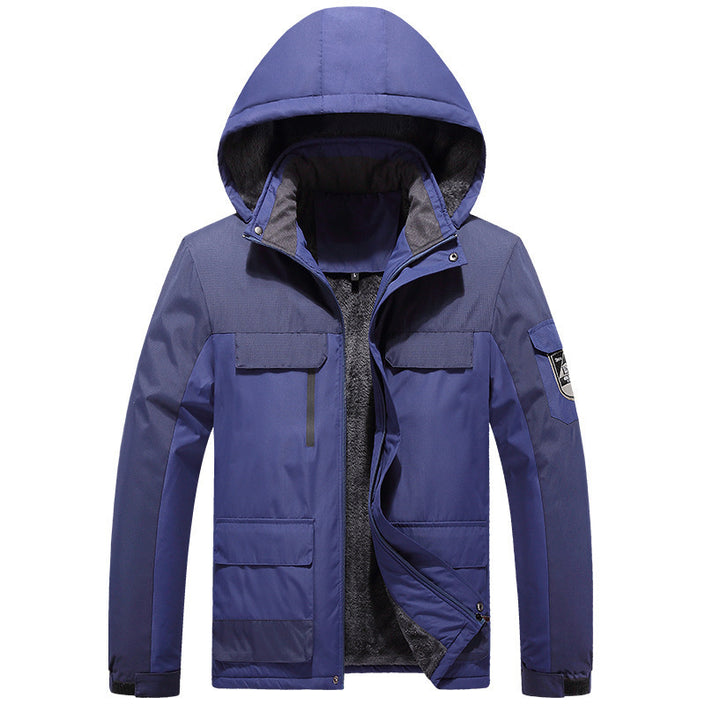 Outdoor Men's Plus Fleece Warm Cotton Jacket