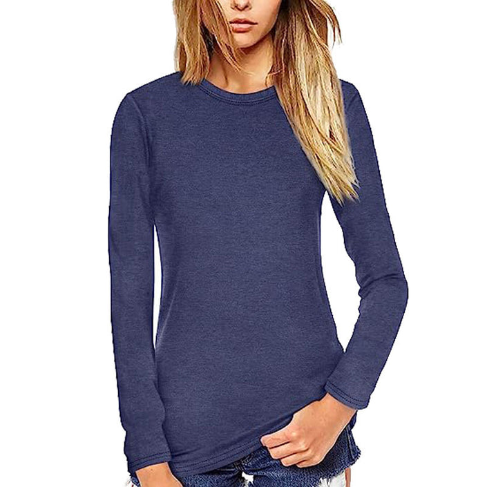 Women's Solid Color Stretch Slim Fit Pullover Round Neck T-shirt