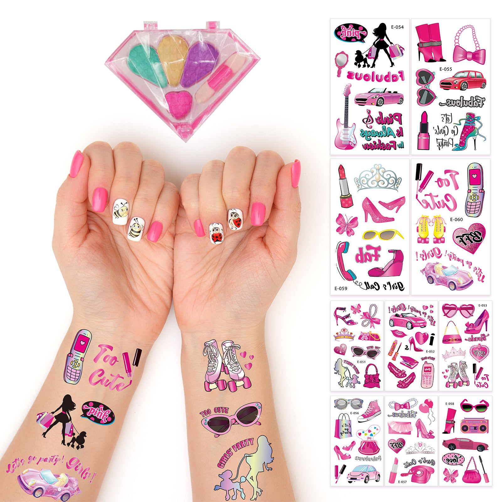 Retro Girl Waterproof Tattoo Sticker Makeup Set