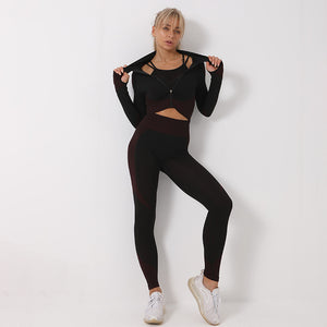 3PCS Yoga Set Seamless Sport Set Women Gym Clothing  Outfits Tracksuits