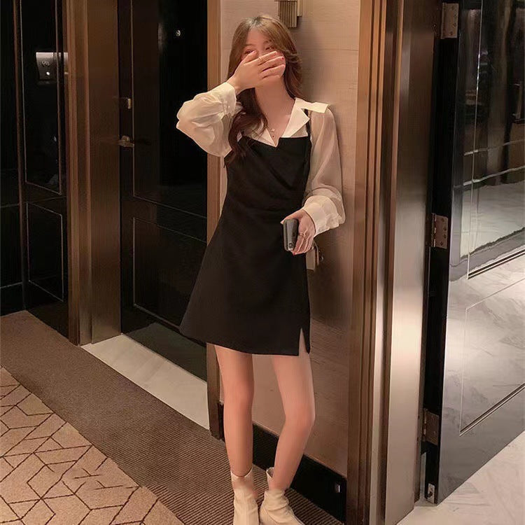 Women's Long-sleeved Shirt Waist Slimming Irregular Dress