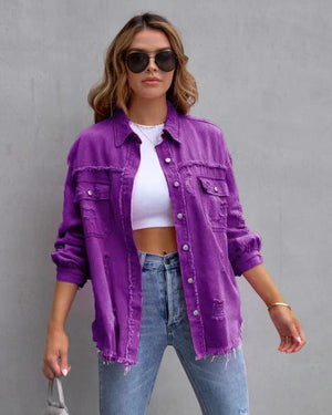 Fashion Ripped Shirt Jacket Female Casual Tops Womens Clothing