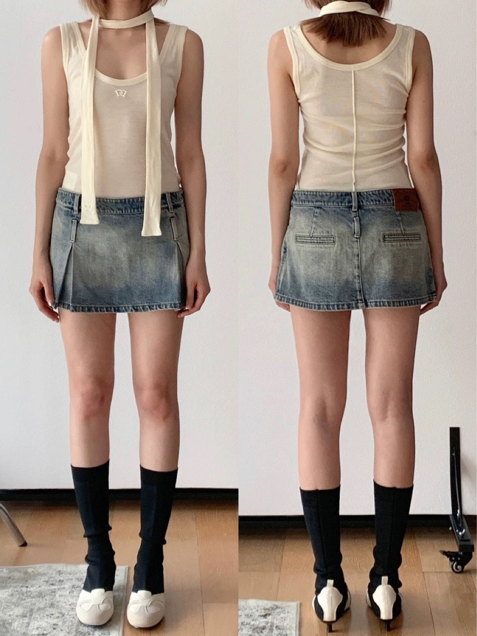 Washed Distressed A- Line Denim Skirt