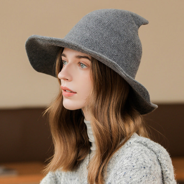 Peaked Big Eaves Knitted Wizard Top Hat Female Fisherman Basin Hat