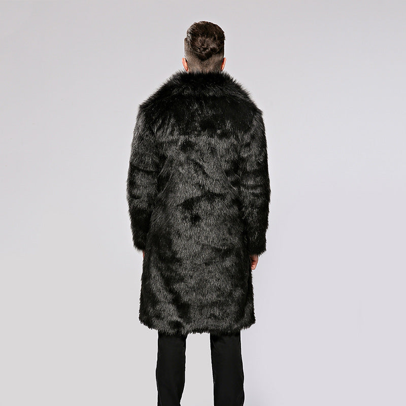 Men's Large Long Trench Coat Artificial Fox Fur Warm Coat