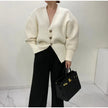 V-neck Loose And Idle Single-breasted Puff Sleeve Cardigan Sweater Coat For Women