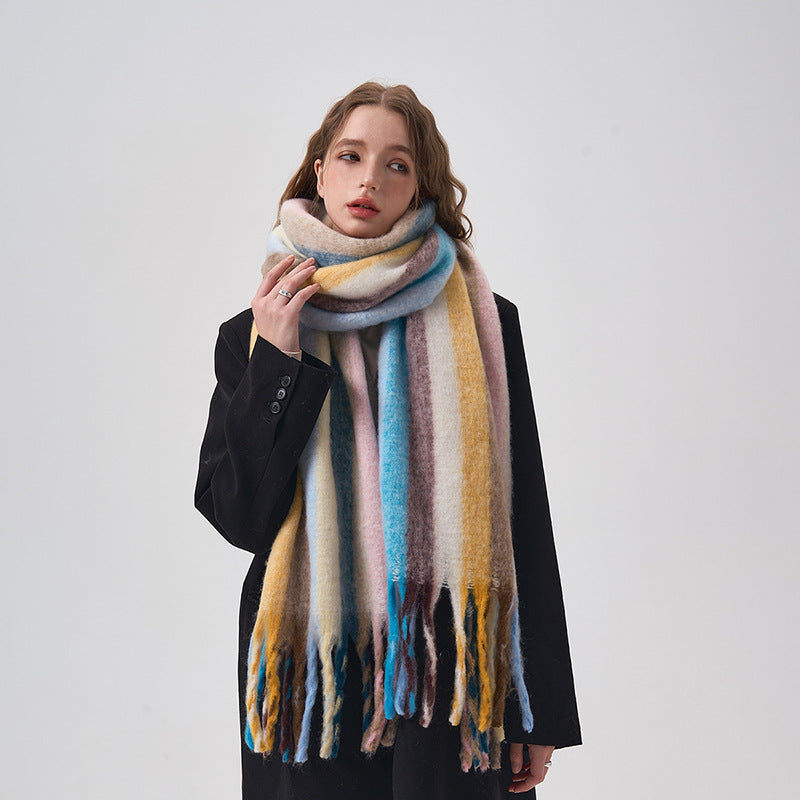 Rainbow Color-blocking Striped Scarf Winter Korean Style