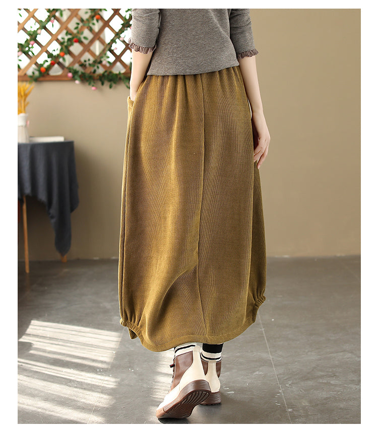 Women's Retro Artistic Fleece-lined Thick Mid-length Skirt