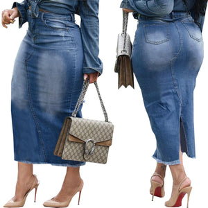 Women's Fashionable Hip-wrapped Stretch Denim Long Skirts