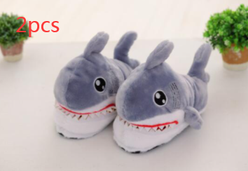 Plush toy shark - headed cotton slipper for women's skid and bottom plush shark slippers