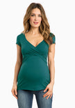 Summer Pregnant Women V-neck Solid Color Cross Nursing Wear Short Sleeve