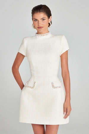 Slim Fit Slimming Round Neck Beaded Classic Style Dress