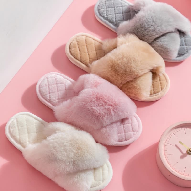 Women Winter Casual Flip Flops Fluffy Shoes Slides Soft Plush Home Indoor Slippers