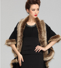 Faux Fur Collar Knitted Shawl Coat Mid-length