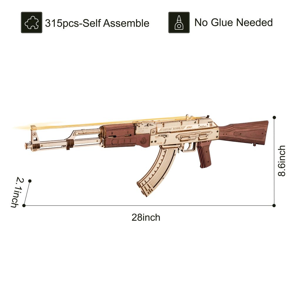 Robotime Rokr Automatic Rifle AK-47 3D Wooden Assembly Gun Double Firing Modes Funny DIY Toys For Kids Adults Justice Guar LQ901