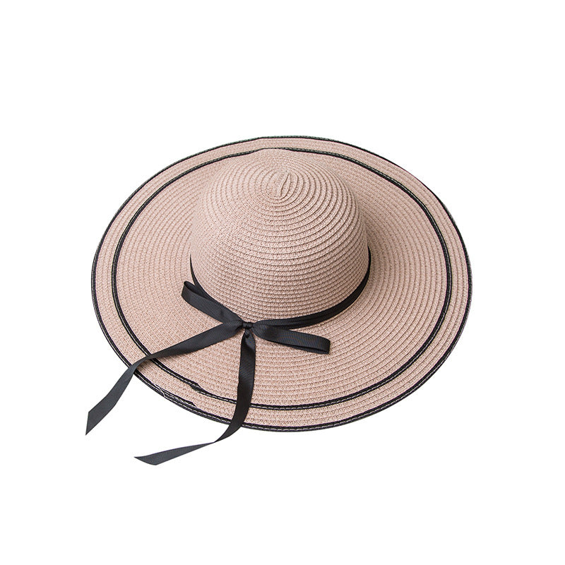 Big Brim Hand Braided Bow Ribbon Straw Hat Women