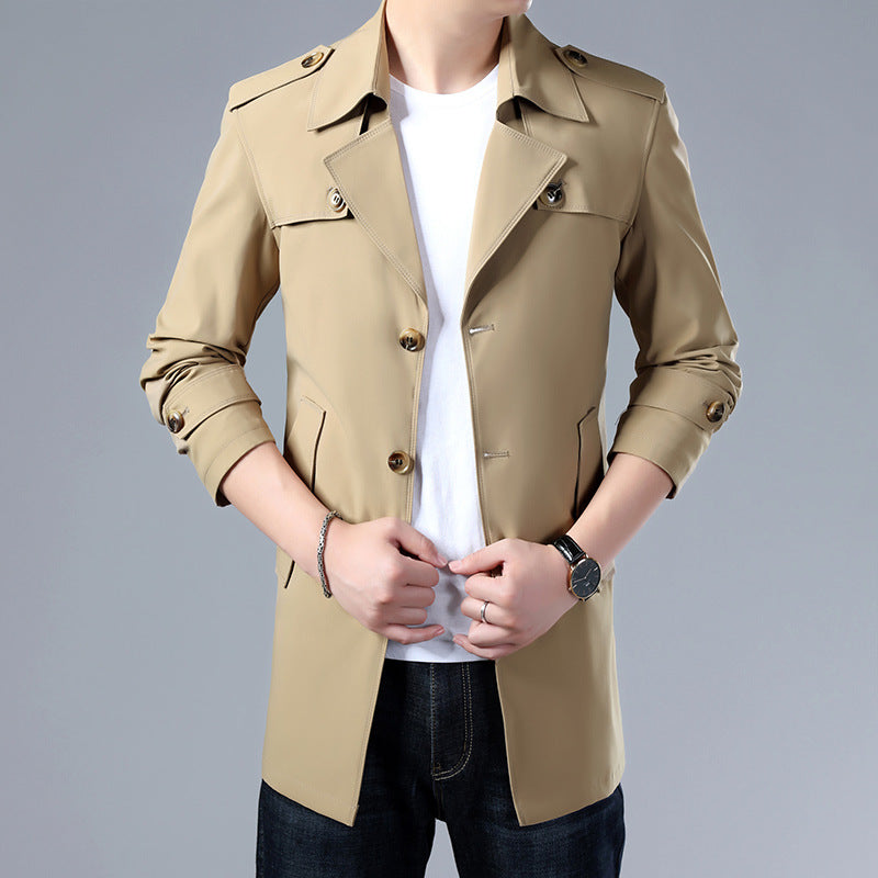 Men's Trench Coat With Buttons Top Quality Jacket Slim Regular Classic Jacket