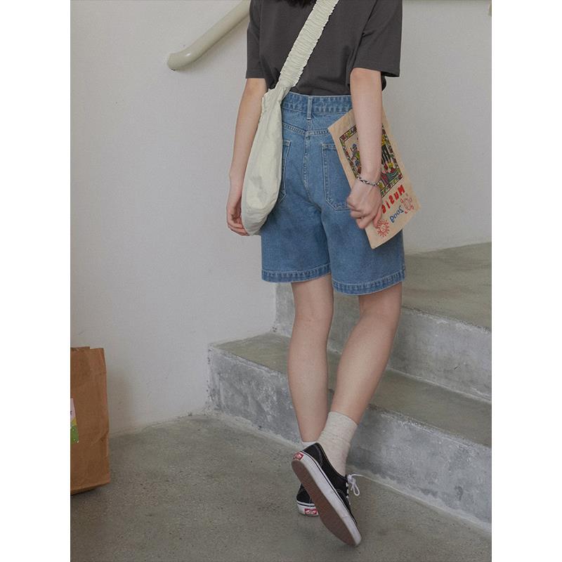 Adjustable Button Denim Shorts Women Loose Five-point Pants