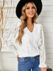 Solid Color Pullover Lace Mesh Crochet Casual Long Sleeve T-shirt